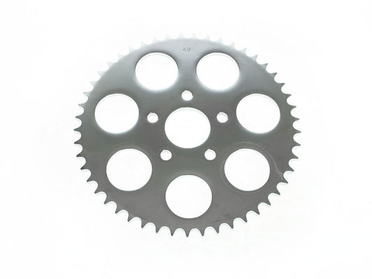 49 Tooth, Flat Steel Rear Chain Sprocket - Chrome. Fits Big Twin 1973-1999 & Sportster 1979-1999. - Rollies Speed Shop