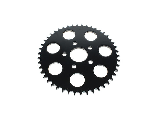 46 Tooth, Flat Steel Rear Chain Sprocket - Gloss Black. Fits Big Twin 1973-1999 & Sportster 1979-1999. - Rollies Speed Shop