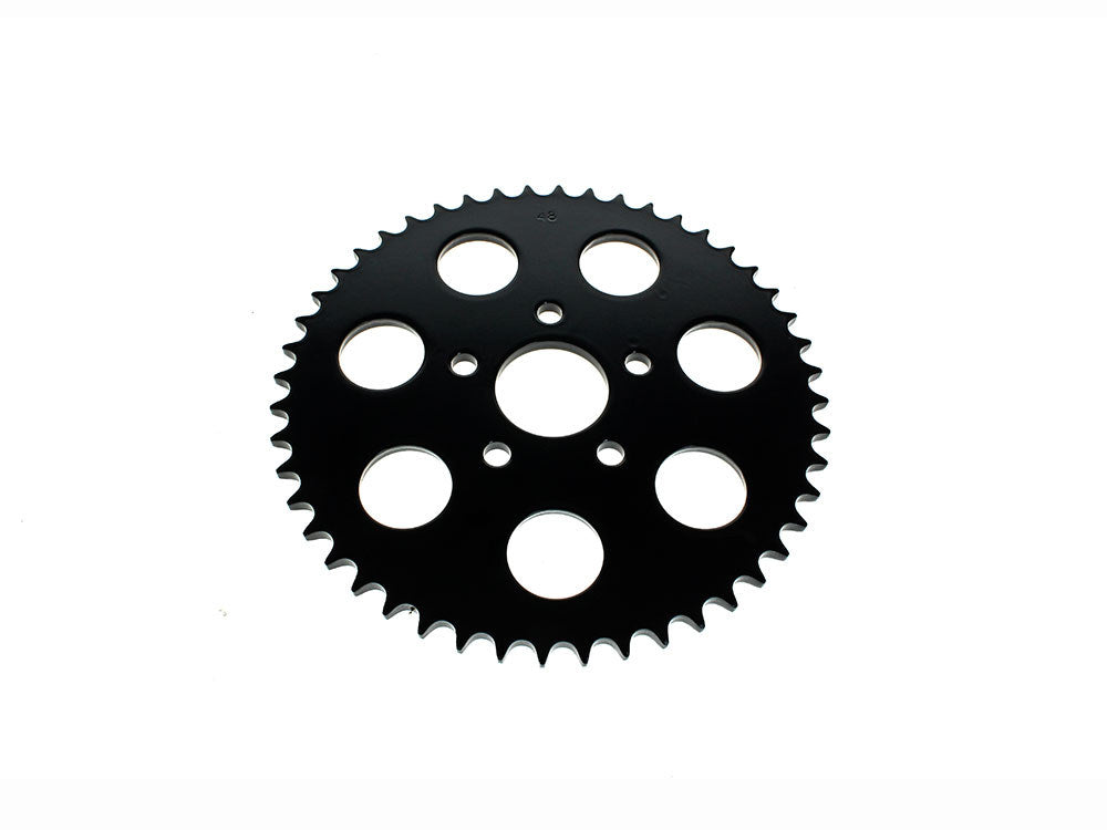 48 Tooth, Flat Steel Rear Chain Sprocket - Gloss Black. Fits Big Twin 1973-1999 & Sportster 1979-1999. - Rollies Speed Shop