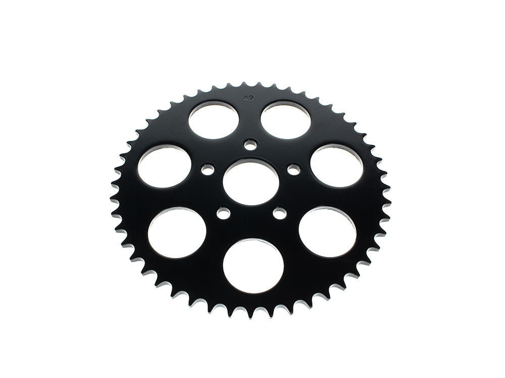49 Tooth, Flat Steel Rear Chain Sprocket - Gloss Black. Fits Big Twin 1973-1999 & Sportster 1979-1999. - Rollies Speed Shop