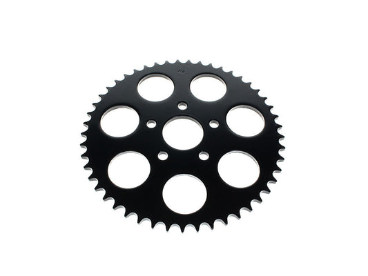 49 Tooth, Flat Steel Rear Chain Sprocket - Gloss Black. Fits Big Twin 1973-1999 & Sportster 1979-1999. - Rollies Speed Shop