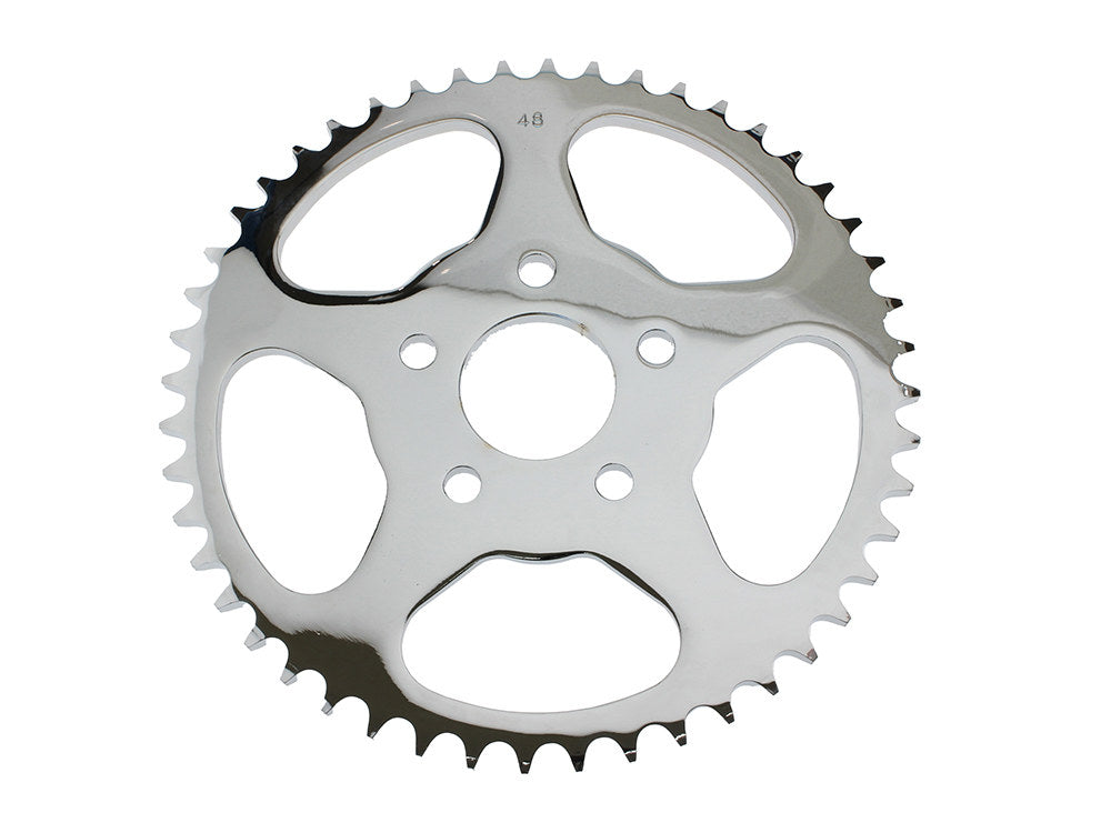 48 Tooth, Flat Steel Rear Chain Sprocket - Chrome. Fits Big Twin 1973-1999 & Sportster 1979-1999. - Rollies Speed Shop