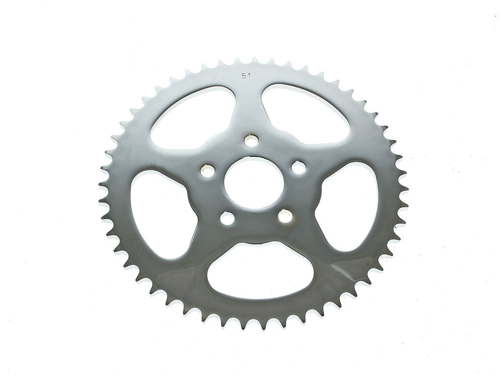 51 Tooth, Flat Steel Rear Chain Sprocket - Chrome. Fits Big Twin 1973-1999 & Sportster 1979-1999. - Rollies Speed Shop