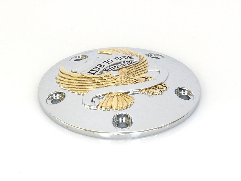 Live to Ride Points Cover - Chrome & Gold. Fits Twin Cam 1999-2017. - Rollies Speed Shop