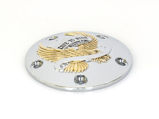 Live to Ride Points Cover - Chrome & Gold. Fits Twin Cam 1999-2017. - Rollies Speed Shop