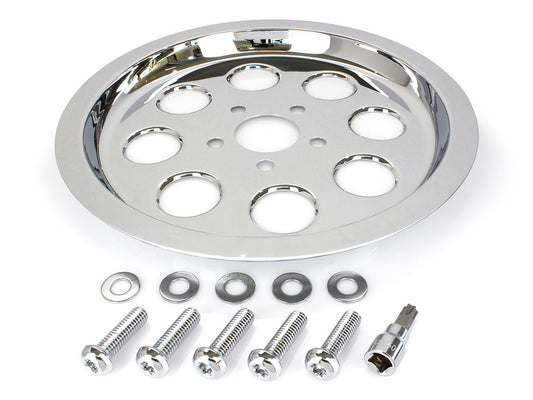 Rear Pulley Cover - Chrome. Fits Big Twin 1987-1999 with 70 Tooth Pulley. - Rollies Speed Shop