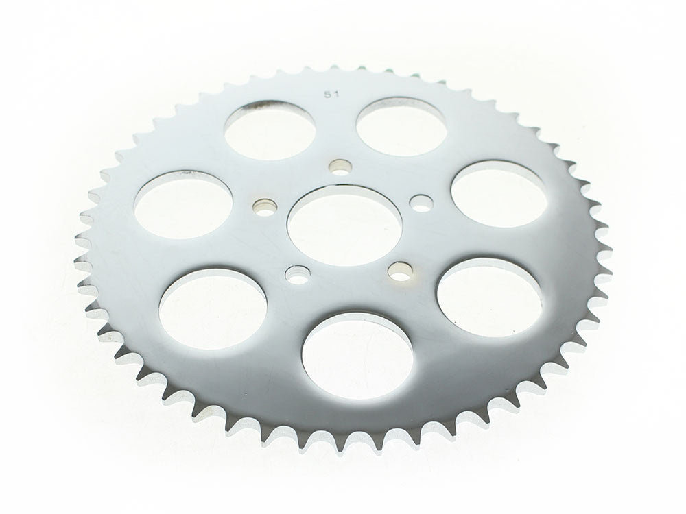 51 Tooth, Flat Steel Rear Chain Sprocket - Chrome. Fits Big Twin 2000up & Sportster 2000-2021. - Rollies Speed Shop
