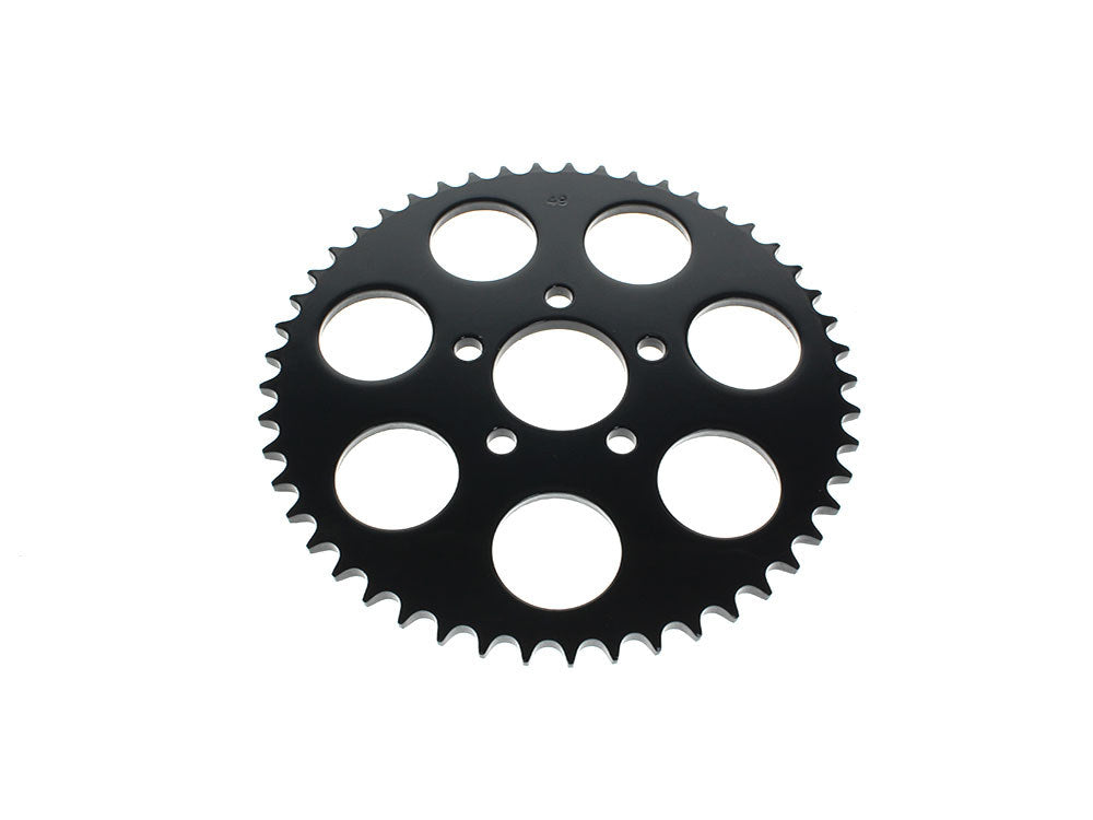 49 Tooth, Flat Steel Rear Chain Sprocket - Gloss Black. Fits Big Twin 2000up & Sportster 2000-2021. - Rollies Speed Shop