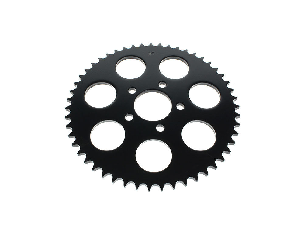 51 Tooth, Flat Steel Rear Chain Sprocket - Gloss Black. Fits Big Twin 2000up & Sportster 2000-2021. - Rollies Speed Shop