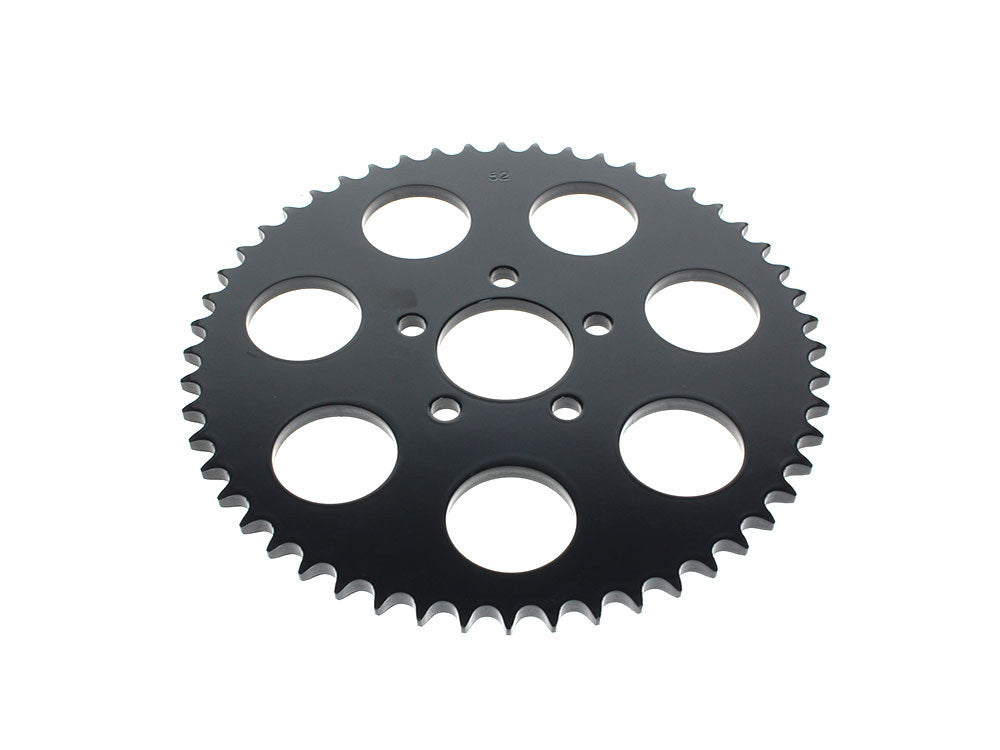 52 Tooth, Flat Steel Rear Chain Sprocket - Gloss Black. Fits Big Twin 2000up & Sportster 2000-2021. - Rollies Speed Shop