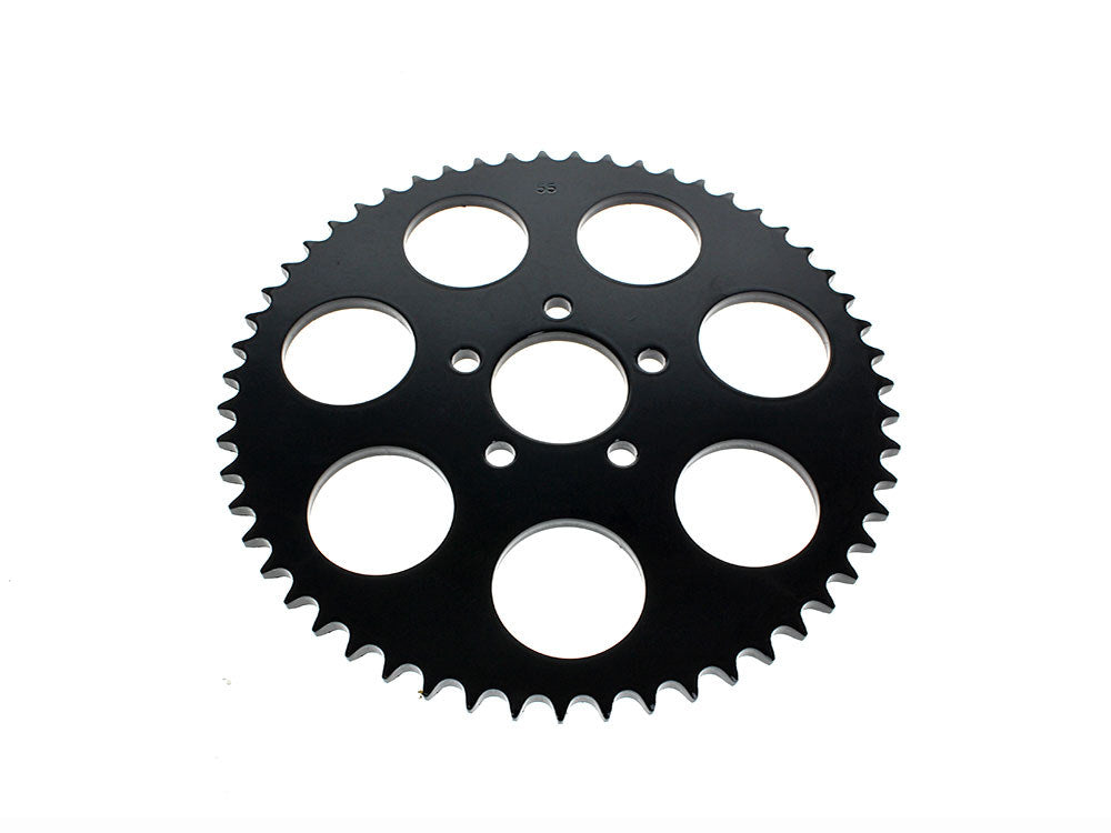 55 Tooth, Flat Steel Rear Chain Sprocket - Gloss Black. Fits Big Twin 2000up & Sportster 2000-2021. - Rollies Speed Shop