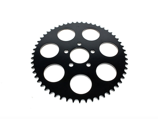 55 Tooth, Flat Steel Rear Chain Sprocket - Gloss Black. Fits Big Twin 2000up & Sportster 2000-2021. - Rollies Speed Shop