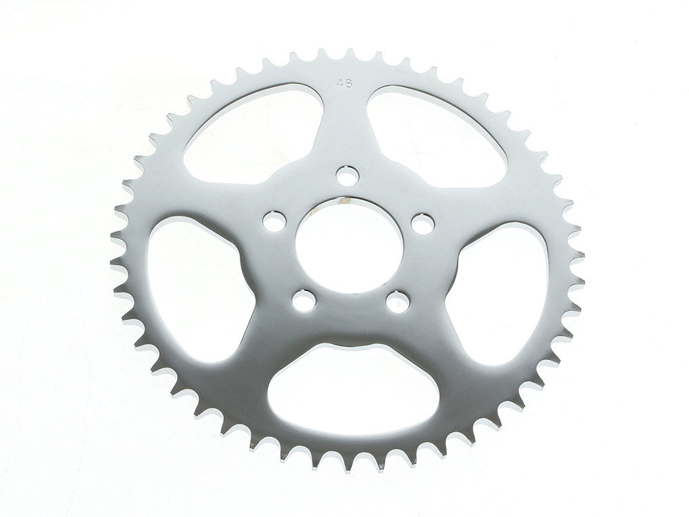 48 Tooth, Flat Steel Rear Chain Sprocket - Chrome. Fits Big Twin 2000up & Sportster 2000-2021. - Rollies Speed Shop