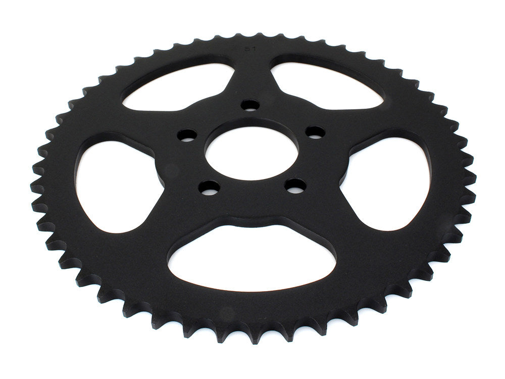 51 Tooth, Flat Steel Rear Chain Sprocket - Black. Fits Big Twin 2000up & Sportster 2000-2021. - Rollies Speed Shop