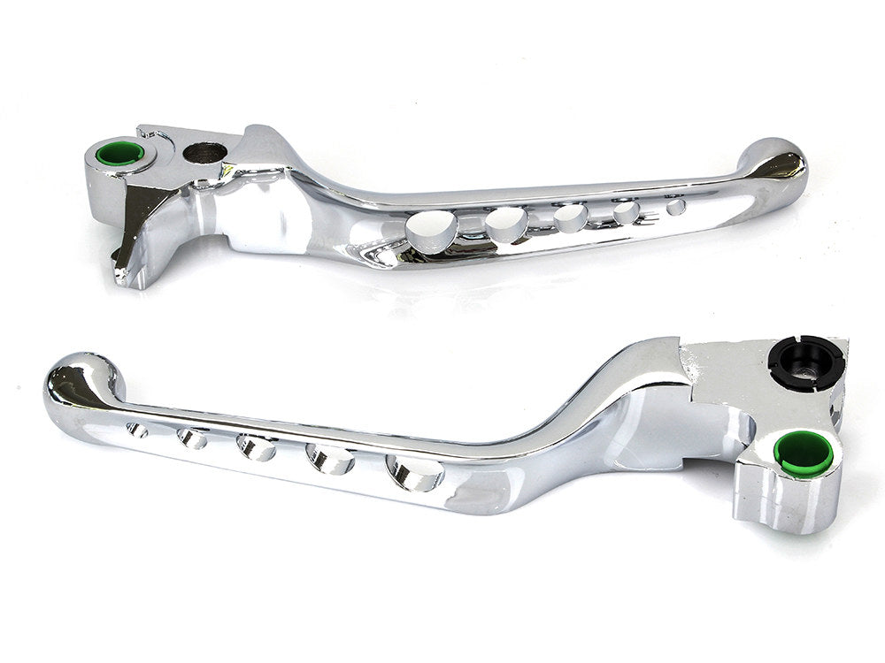 5 Hole Hand Levers - Chrome. Fits Softail 1996-2014, Dyna 1996-2017, Touring 1996-2007 & Sportster 1996-2003. - Rollies Speed Shop