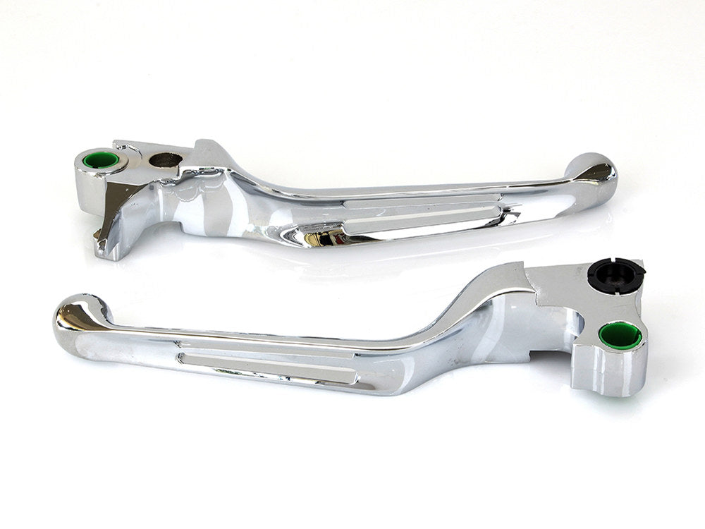 2 Slot Hand Levers - Chrome. Fits Softail 1996-2014, Dyna 1996-2017, Touring 1996-2007 & Sportster 1996-2003. - Rollies Speed Shop