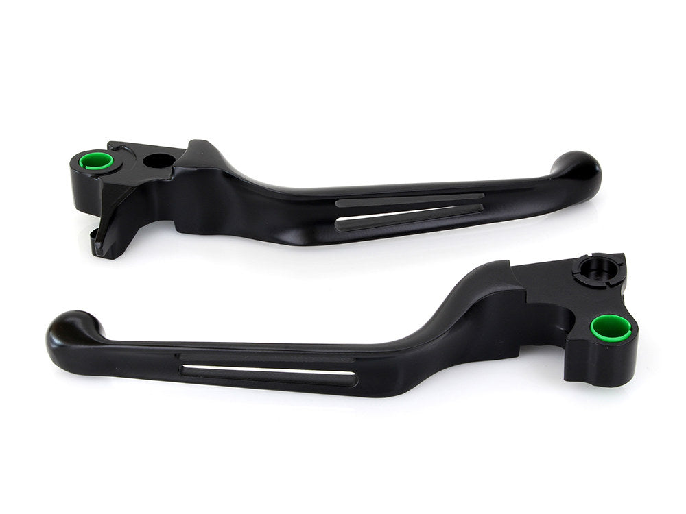 2 Slot Hand Levers - Black. Fits Softail 1996-2014, Dyna 1996-2017, Touring 1996-2007 & Sportster 1996-2003. - Rollies Speed Shop
