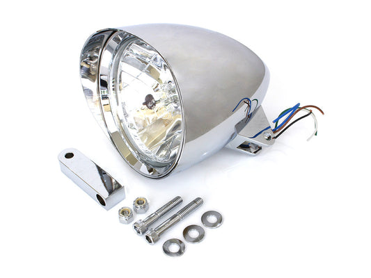 5-3/4in. Bullet Billet Headlight with Visor & Extended Mount - Chrome - Rollies Speed Shop