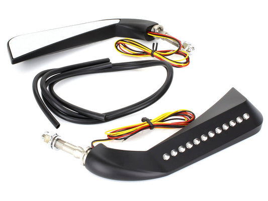 Slim Sickle / Avenger Mirrors with LED Indicators - Black. - Rollies Speed Shop