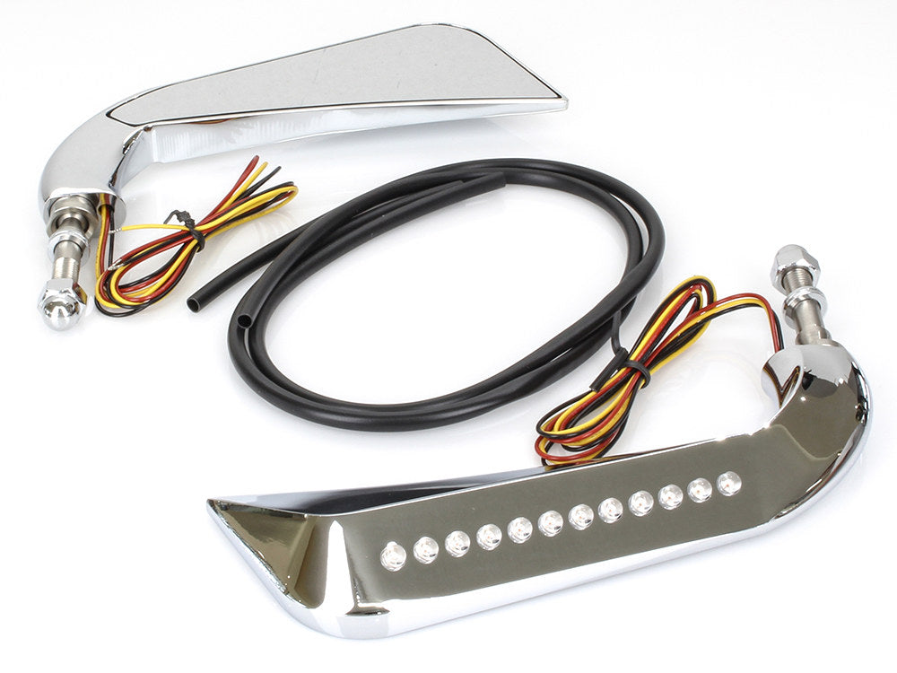 Slim Sickle / Avenger Mirrors with LED Indicators - Chrome. - Rollies Speed Shop