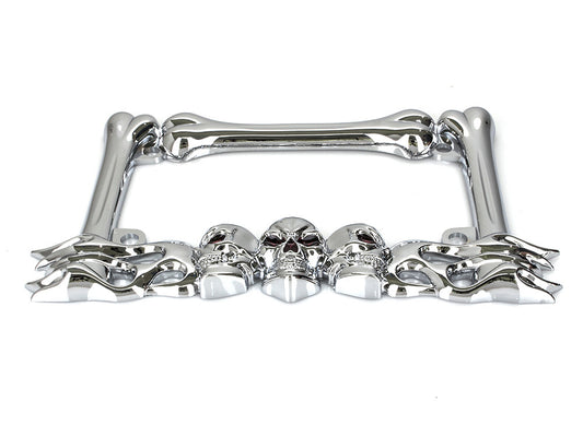 Number Plate Frame with Skulls - Chrome. - Rollies Speed Shop