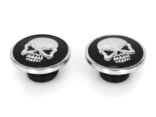 Screw-In Fuel Caps - Chrome & Black Skull. Fits H-D 1982-1995. - Rollies Speed Shop