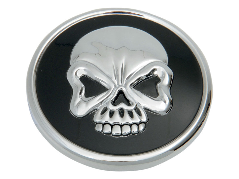 Right Hand Vented Skull Screw-In Fuel Cap - Chrome & Black. Fits H-D Big Twin 1996up & Sportster 1996-2021. - Rollies Speed Shop