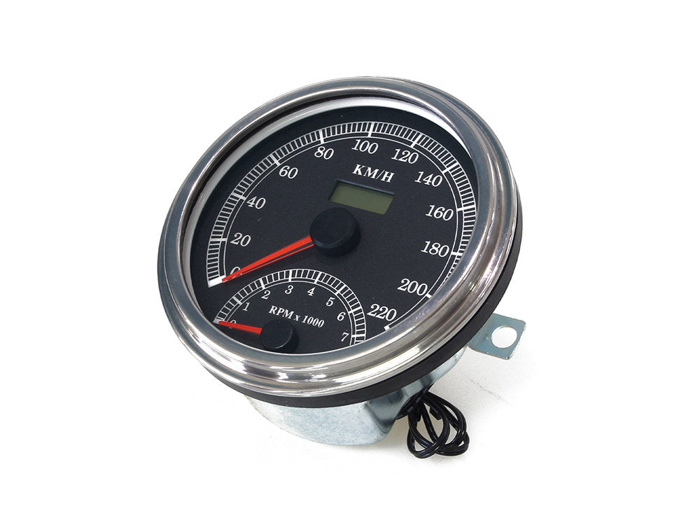4-1/2in. Tank Mount KPH Speedometer with Tachometer - Chrome. Fits Big Twin 1936-1995 - Rollies Speed Shop