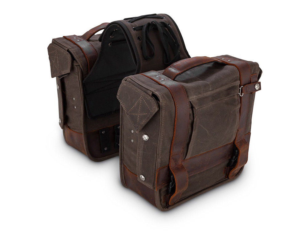 Throw-Over Saddlebags - Dark Oak Wet Waxed. - Burly Brand