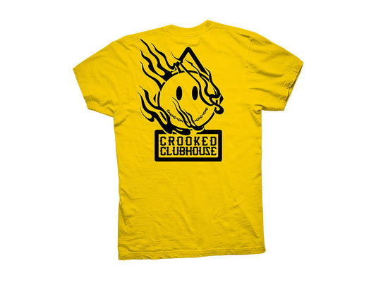 Crooked Clubhouse Yellow Happy Short Sleeve Tee. X-Large. - Crooked Clubhouse