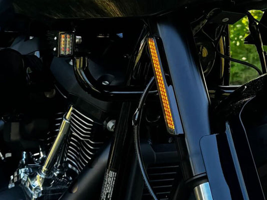Amber LED Fork Lights - Smoke Lens, Black Housing. Fits Low Rider ST 2022up - Custom Dynamics