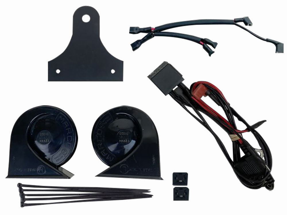 109db Electromagnetic Horn Kit - Black. Fits Touring 1992up, Big Twin 1992-2017 & Sportster 1992-2021 - Custom Dynamics