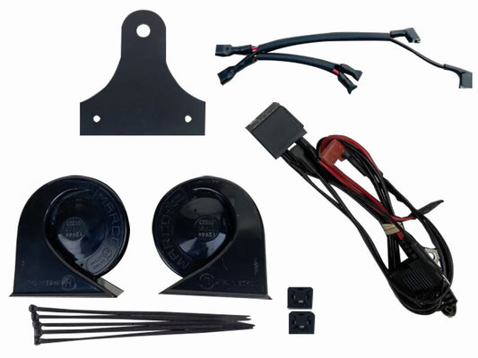 109db Electromagnetic Horn Kit - Black. Fits Touring 1992up, Big Twin 1992-2017 & Sportster 1992-2021 - Custom Dynamics