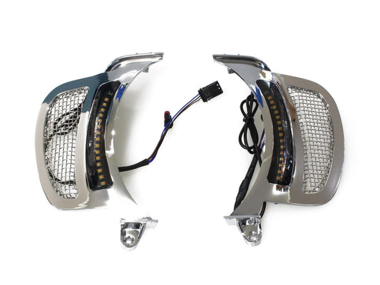 Dynamic LED Vent Inserts With Amber & White LED's - Chrome with Stainless Mesh. Fits Road Glide 2015-2023. - Custom Dynamics