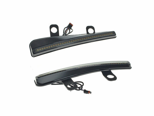 LED Windshield Trim with Turn Signals - Smoke Lens, Gloss Black Housing. Fits CVO Road Glide (inc 'ST') 2023up & Roadglide 2024up. - Custom Dynamics