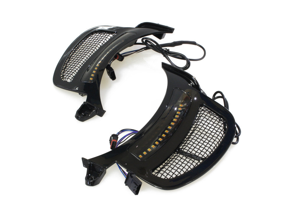 Dynamic LED Vent Inserts With Amber & White LED's - Black with Black Mesh. Fits Road Glide 2015-2023 - Custom Dynamics