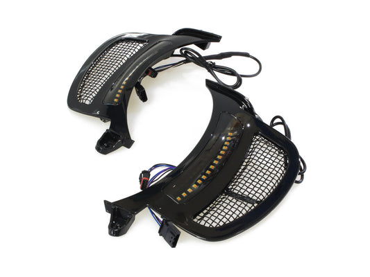 Dynamic LED Vent Inserts With Amber & White LED's - Black with Black Mesh. Fits Road Glide 2015-2023 - Custom Dynamics
