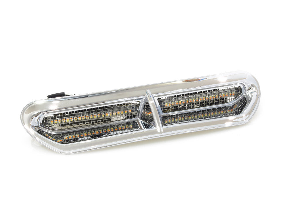 LED Batwing Vent Insert With Amber & White LED's - Chrome. Fits Touring 2014-2023 - Custom Dynamics