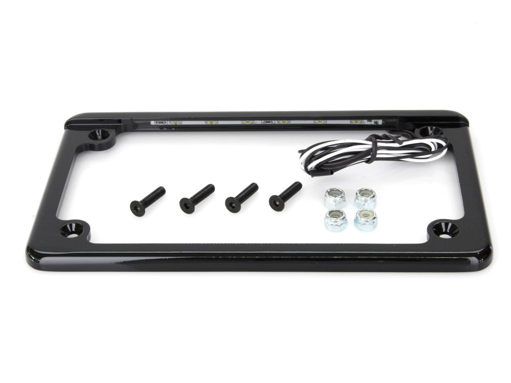 Flat Low Profile Number Plate Frame with LED Illumination - Black. - Custom Dynamics