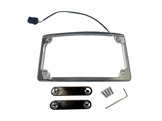 Curved Number Plate Frame with Number Plate Light Only - Chrome. Fits CVO Touring 2023up & Street Glide & Road Glide 2024up - Custom Dynamics
