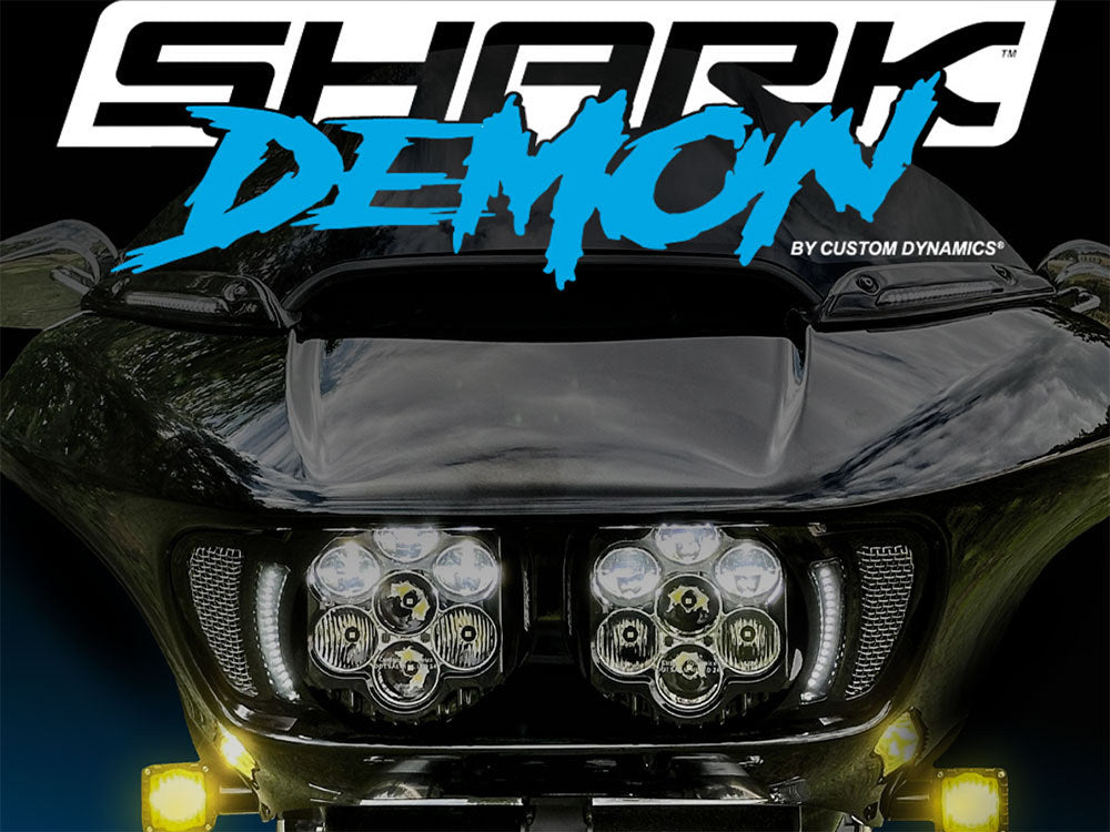 Shark Demon 2 Performance LED Headlight Kit - White & White. Fits Road Glide 2015-2023 - Custom Dynamics