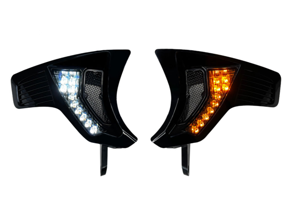 LED Vent Insert Turn Signal Upgrade With Amber & White LED's - Gloss Black. Fits Road Glide 2024up & CVO Road Glide (Inc 'ST') 2023up. - Custom Dynamics
