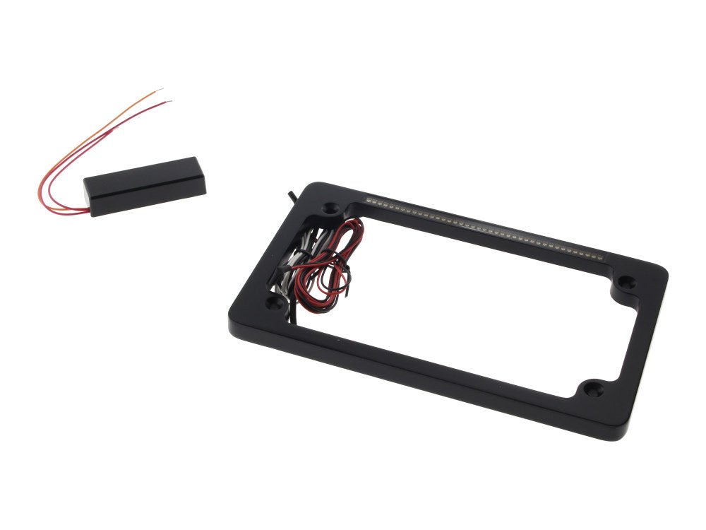 Flat Number Plate Frame with LED Red Brake Light - Black. - Custom Dynamics