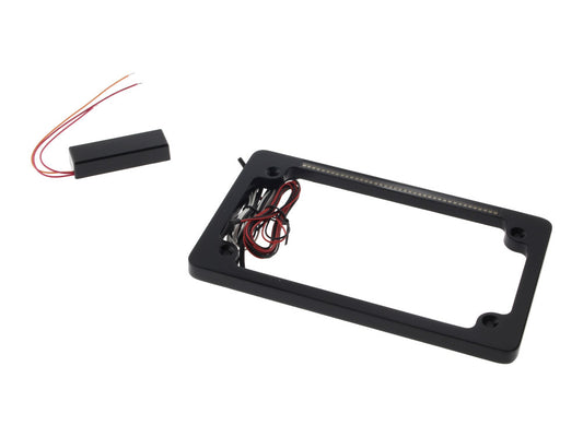 Flat Number Plate Frame with LED Red Brake Light - Black. - Custom Dynamics