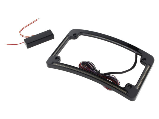 Curved Number Plate Frame with LED Amber Turn Signals & Red Brake Light -Black. - Custom Dynamics