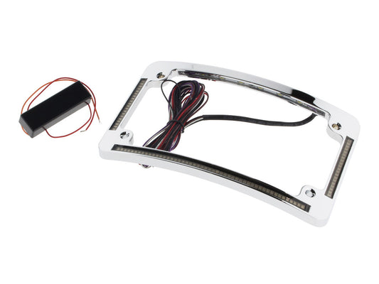 Curved Number Plate Frame with LED Amber Turn Signals & Red Brake Light - Chrome. - Custom Dynamics