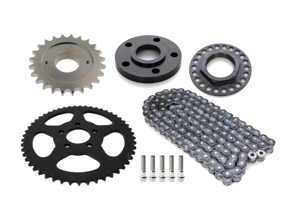 Rear Drive Belt to Chain Conversion. Fits Sportster 2006-2021. Black Rear Sprocket. Final Drive Ratio = 2.12:1 - Rollies Speed Shop