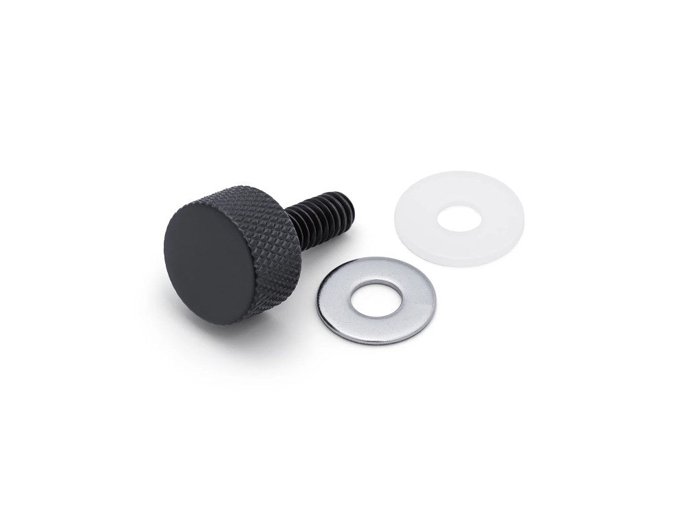 1/4in.-20 Knurled Seat Mount Screw - Black. Fits H-D 1996up - Ciro3D