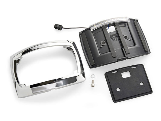 Curved Number Plate Frame with Number Plate Light Only - Chrome. Fits CVO Touring 2023up & Street Glide & Road Glide 2024up - Ciro3D