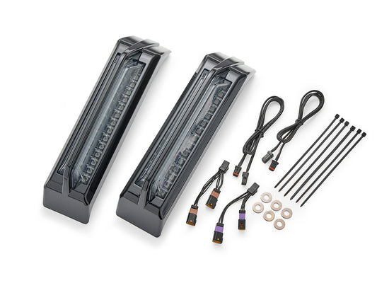 LED Fascia Filler Panel Lights. Red Run & Brake with Amber Turn and Black Housing. Fits CVO Touring 2023up, Street Glide & Road Glide 2024up, Touring 2025up - Ciro3D